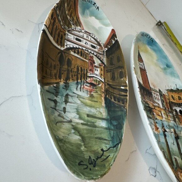 Venice Grand Canal- 2 Hand Painted Rolled Ceramic Slab Wall Hangings, Signed - Picture 8 of 16